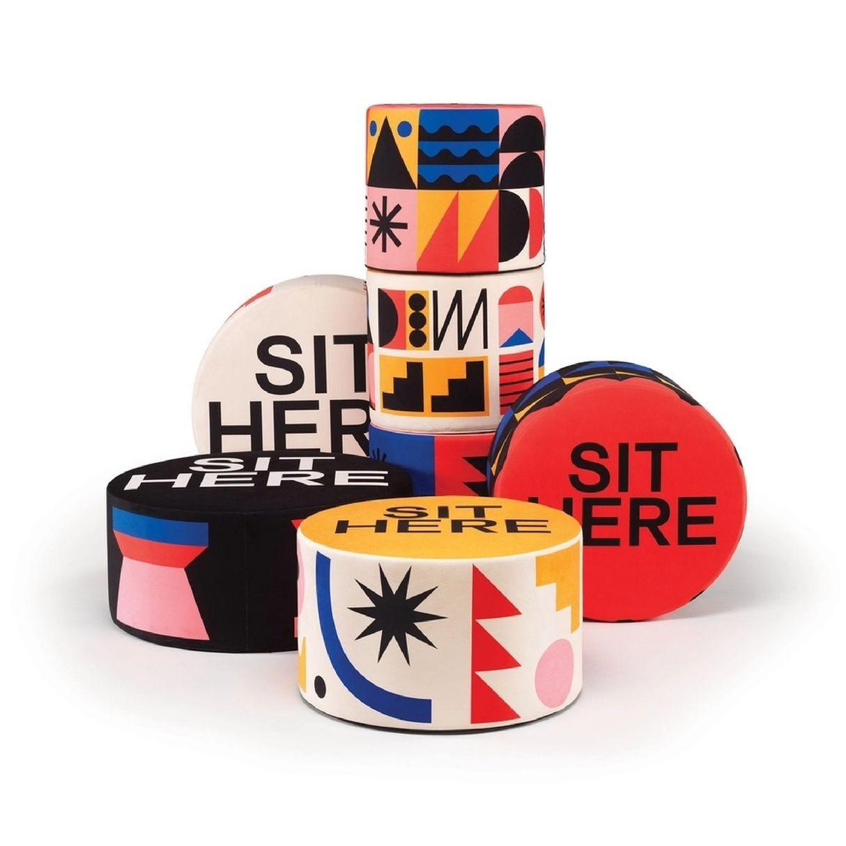 Multicolored Print Pouf | Qeeboo Oggian Sit Here | OROA.com