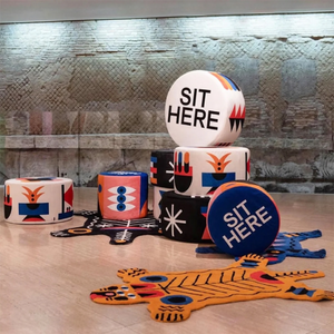 Multicolored Print Pouf | Qeeboo Oggian Sit Here | OROA.com