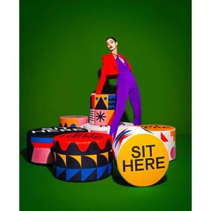 Multicolored Pattern Pouf M | Qeeboo Oggian Home Design | OROA.com