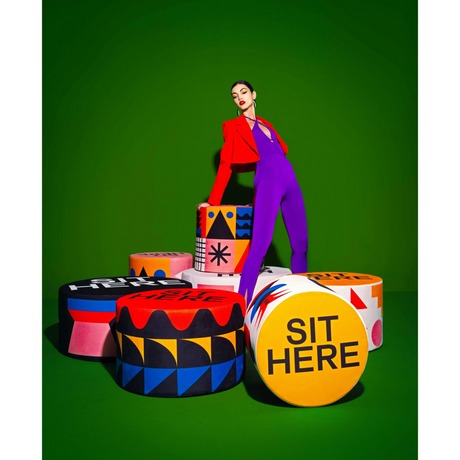 Multicolored Pattern Pouf M | Qeeboo Oggian Home Design | OROA.com