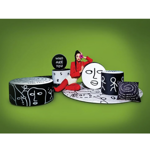 Stylized Drawings Round Pouf L | Qeeboo Dawn | OROA.com