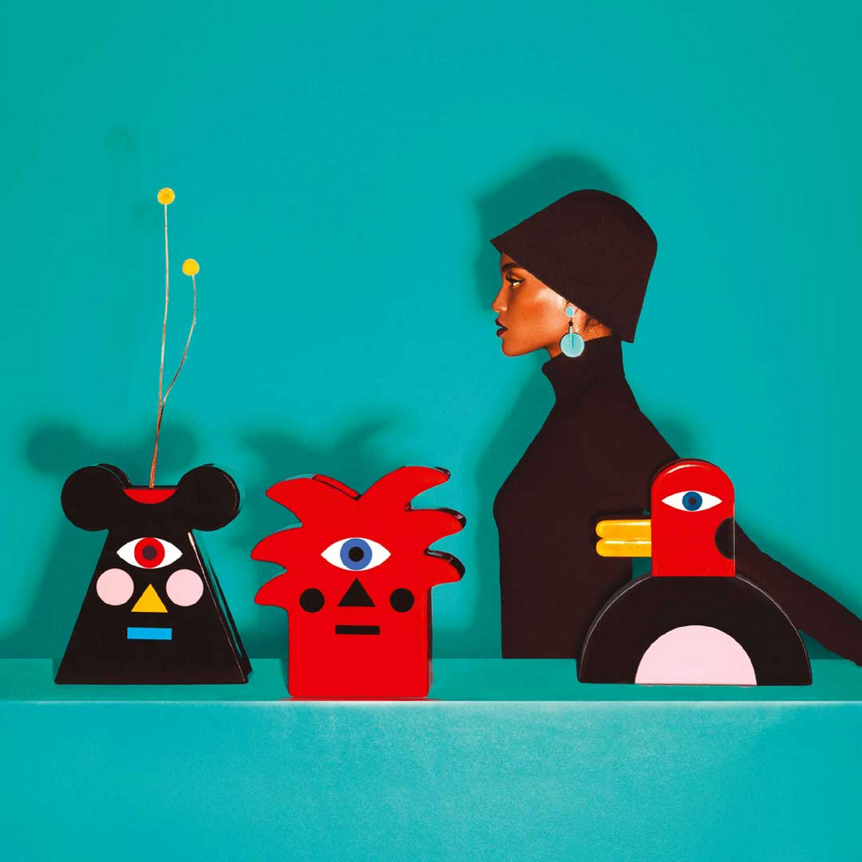 Red Plant Ceramic Vase | Qeeboo Oggian Red Palm | OROA.com