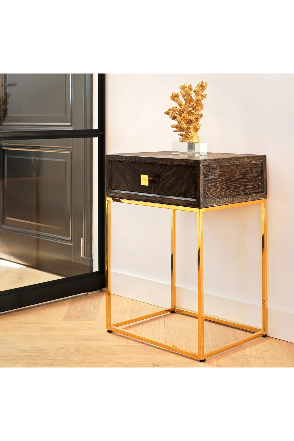 Gold Base One Drawer Bedside Table | OROA Blackbone | OROA.com