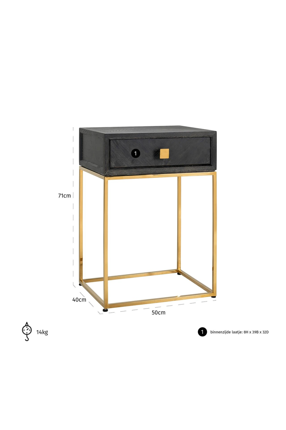 Gold Base One Drawer Bedside Table | OROA Blackbone | OROA.com