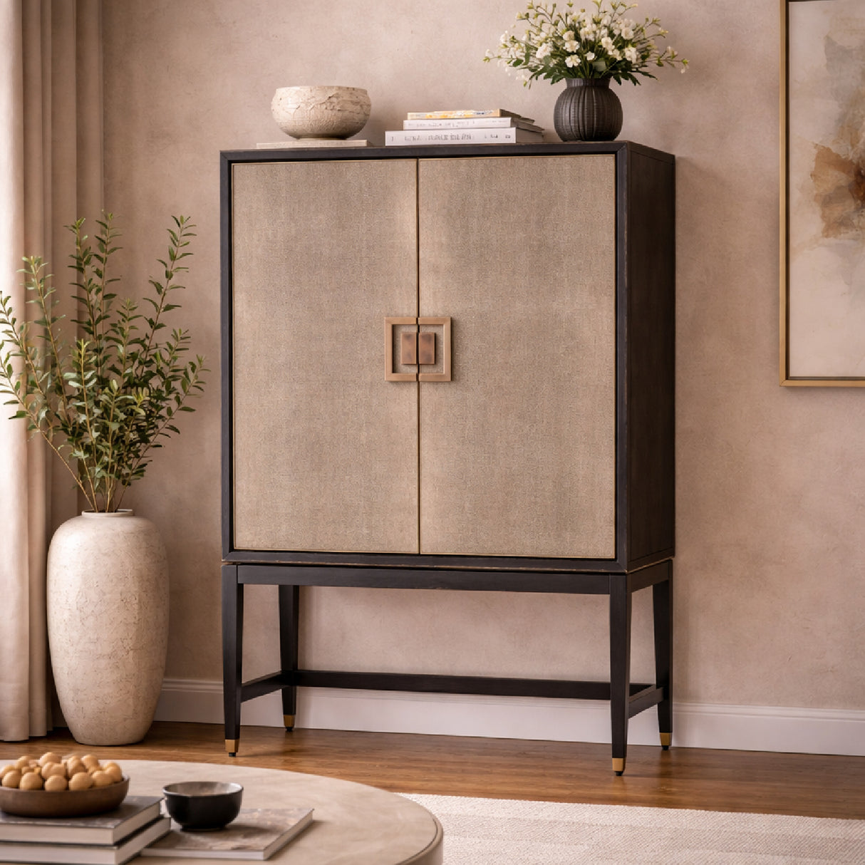   Wood Framed Leather Bar Cabinet | Oroa.com
