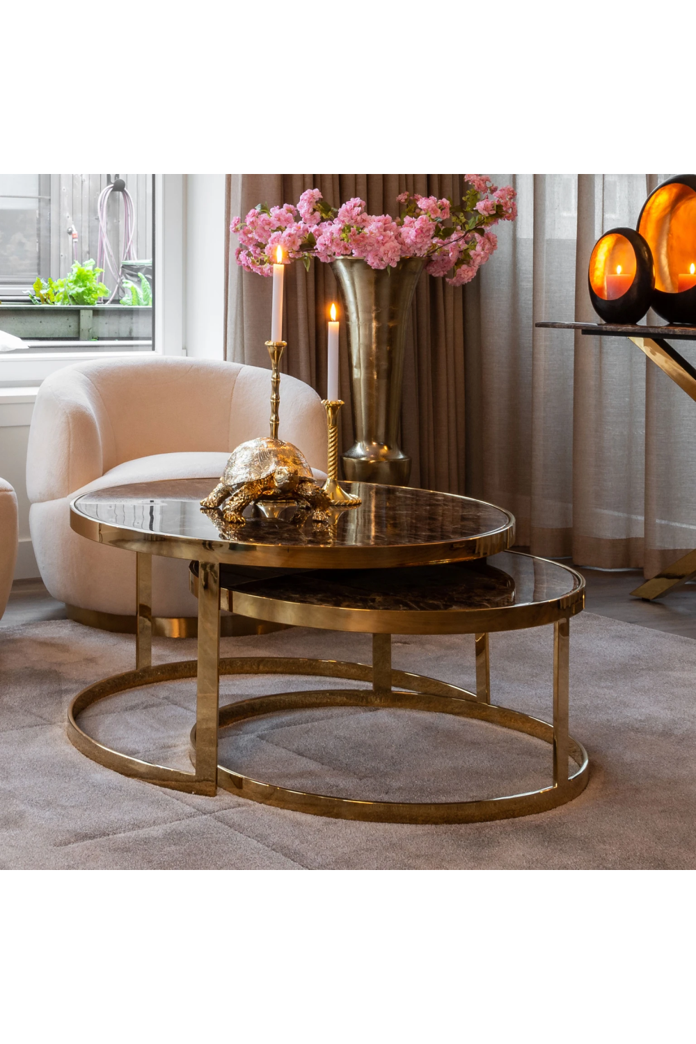 Gold Framed Marble Nesting Coffee Table | OROA | Oroa.com