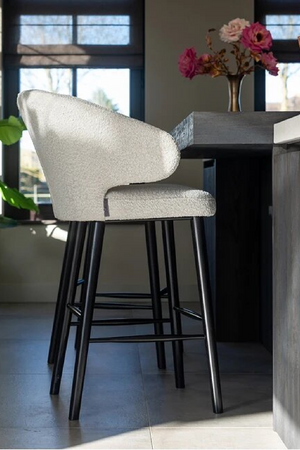 White Bouclé Bar Stool | Richmond Interiors Indigo | OROA.com