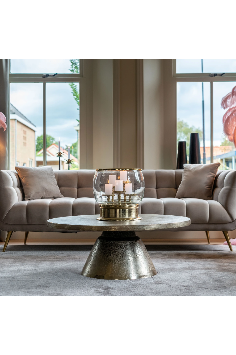 Khaki Velvet Channel Stitched Sofa | OROA Huxley | OROA.com