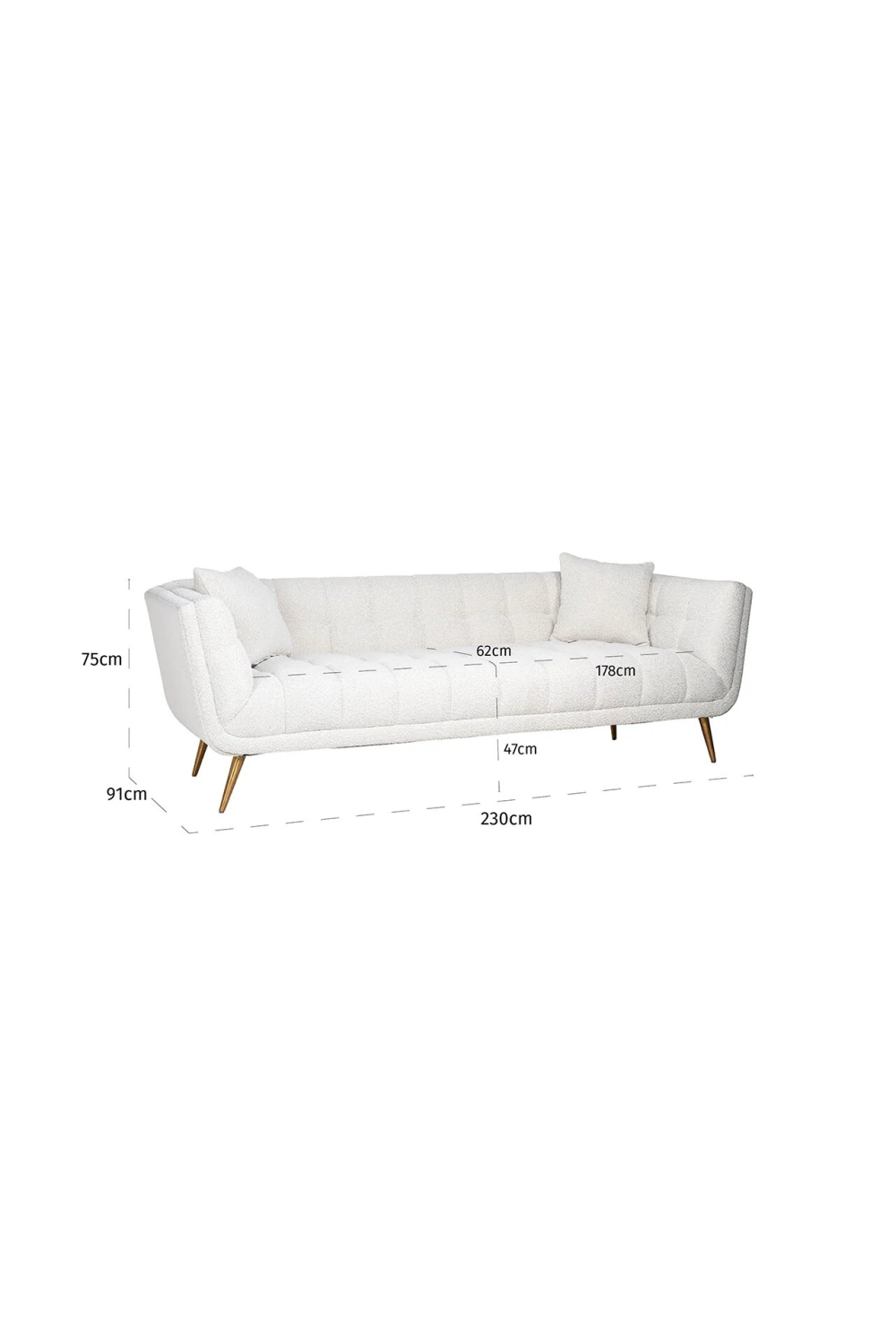 White Bouclé Channel Stitched Sofa | OROA Huxley | OROA.com