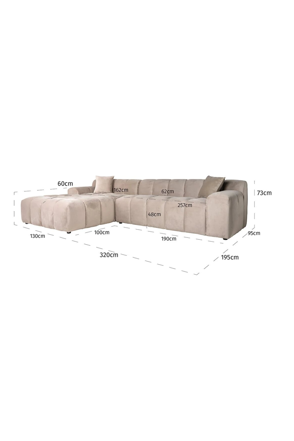 Khaki Velvet Channeled Sofa | OROA Cube | Oroa.com