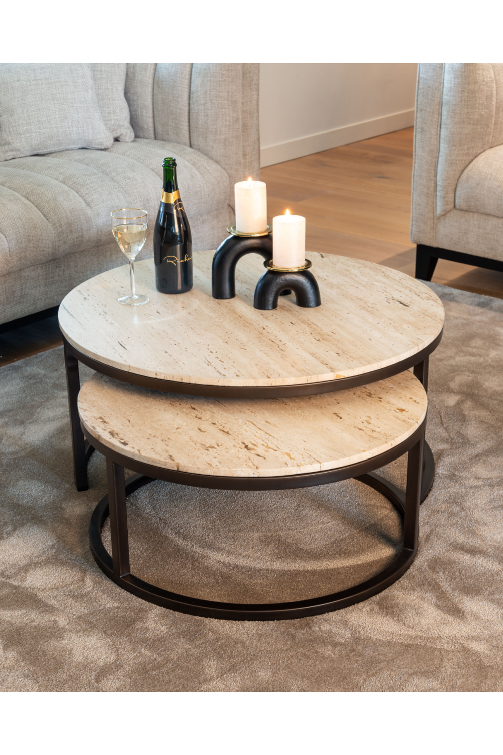 Round Travertine Nesting Coffee Tables (2) | OROA Avalon