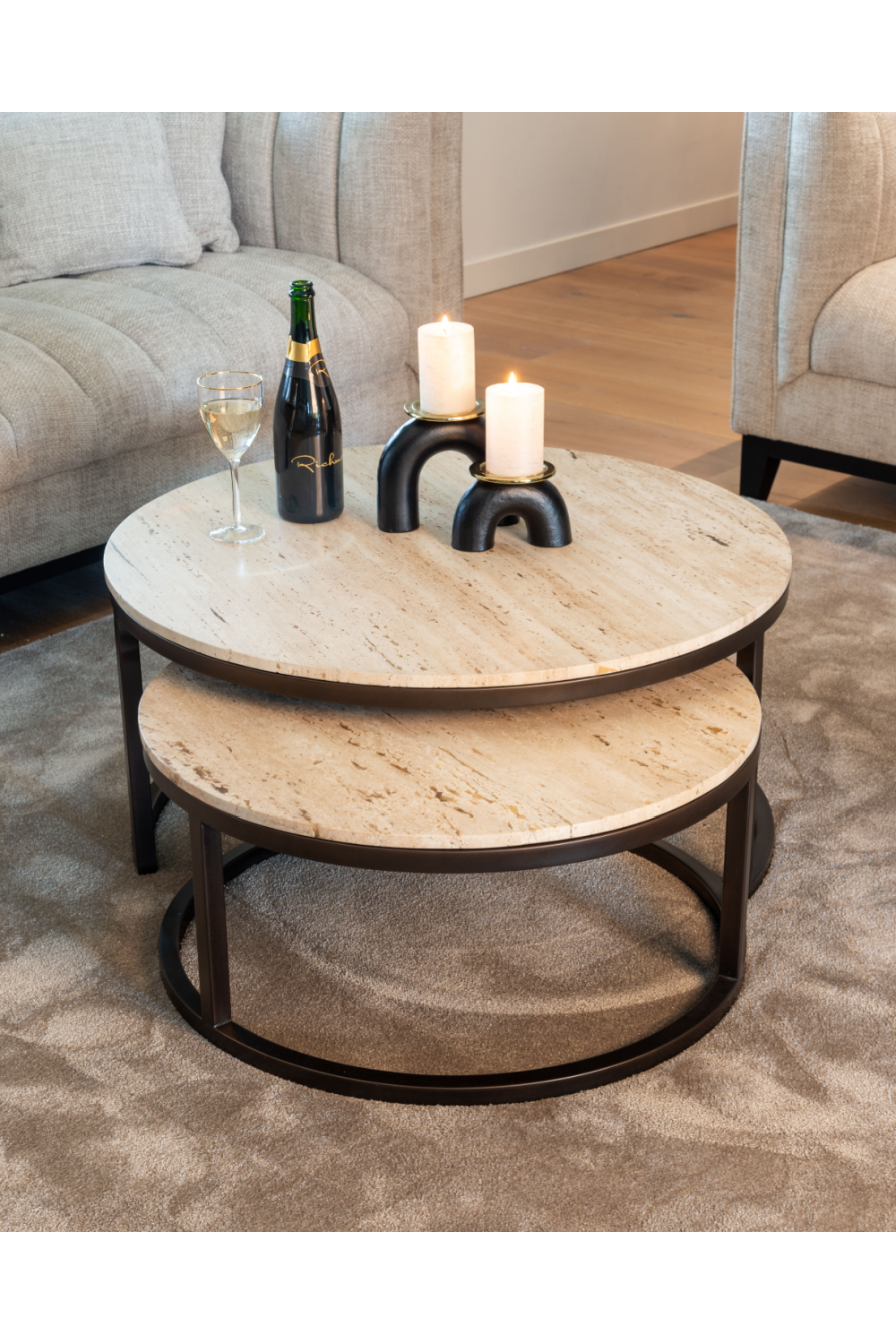 Round Travertine Nesting Coffee Tables (2) | Richmond Interiors Avalon | Oroa.com
