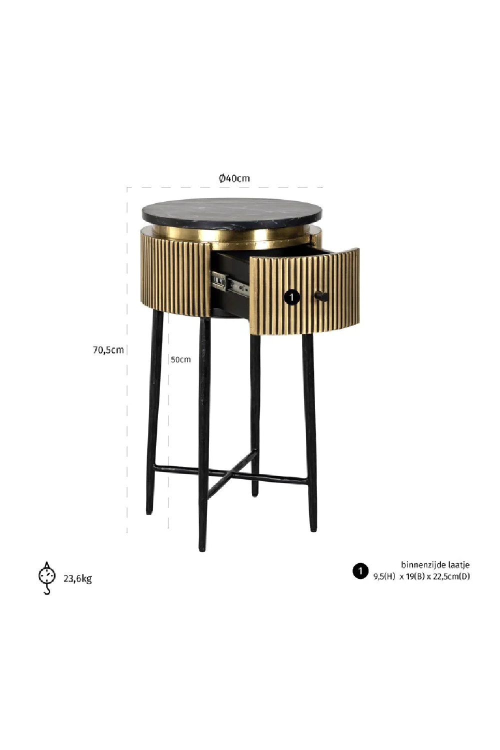 Round Marble 1-Drawer Side Table | OROA Ironville | Oroa.com