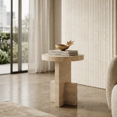   Beige Travertine End Table | Oroa.com