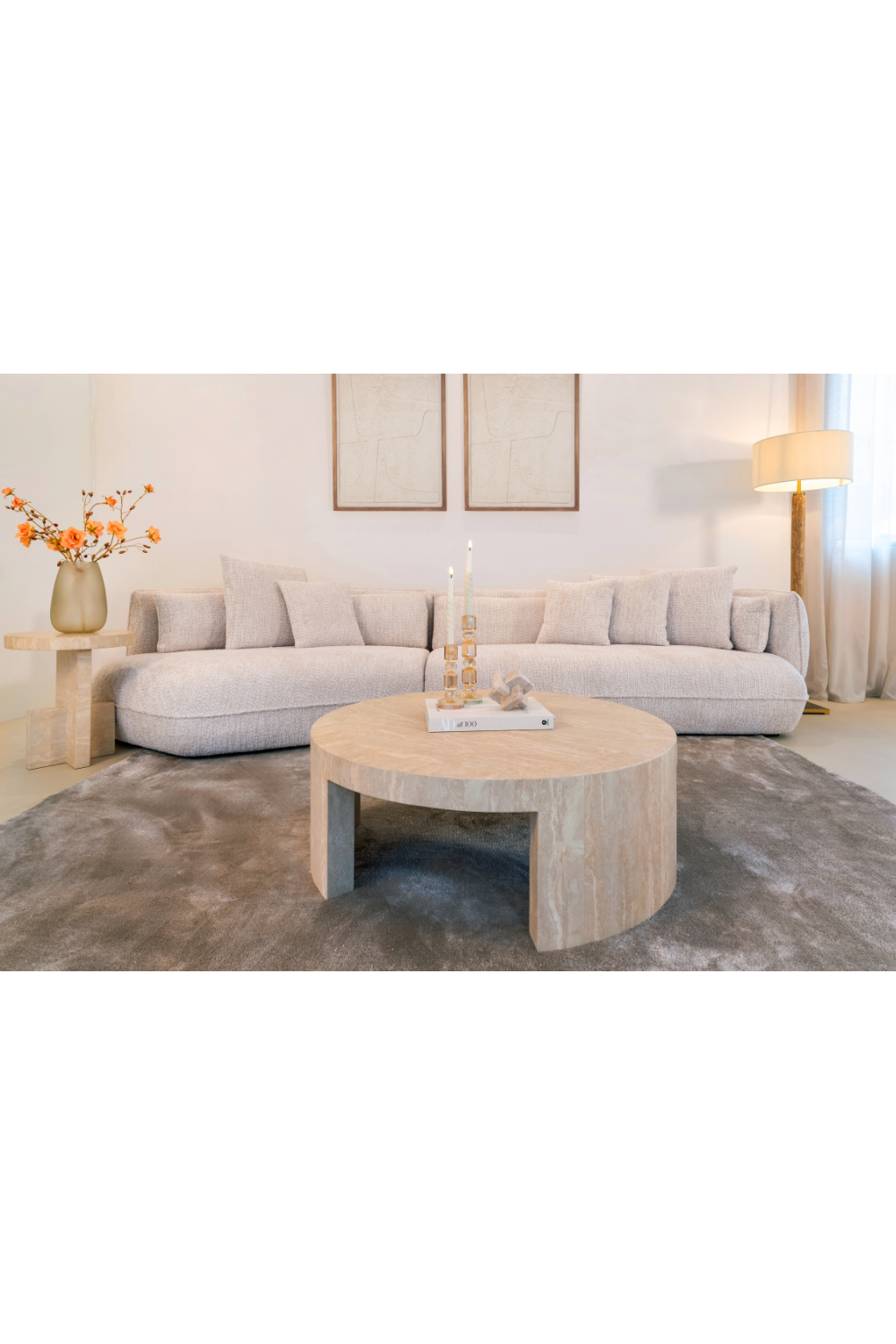 Beige Travertine Round Coffee Table | Richmond Interiors Biltmore | Oroa.com
