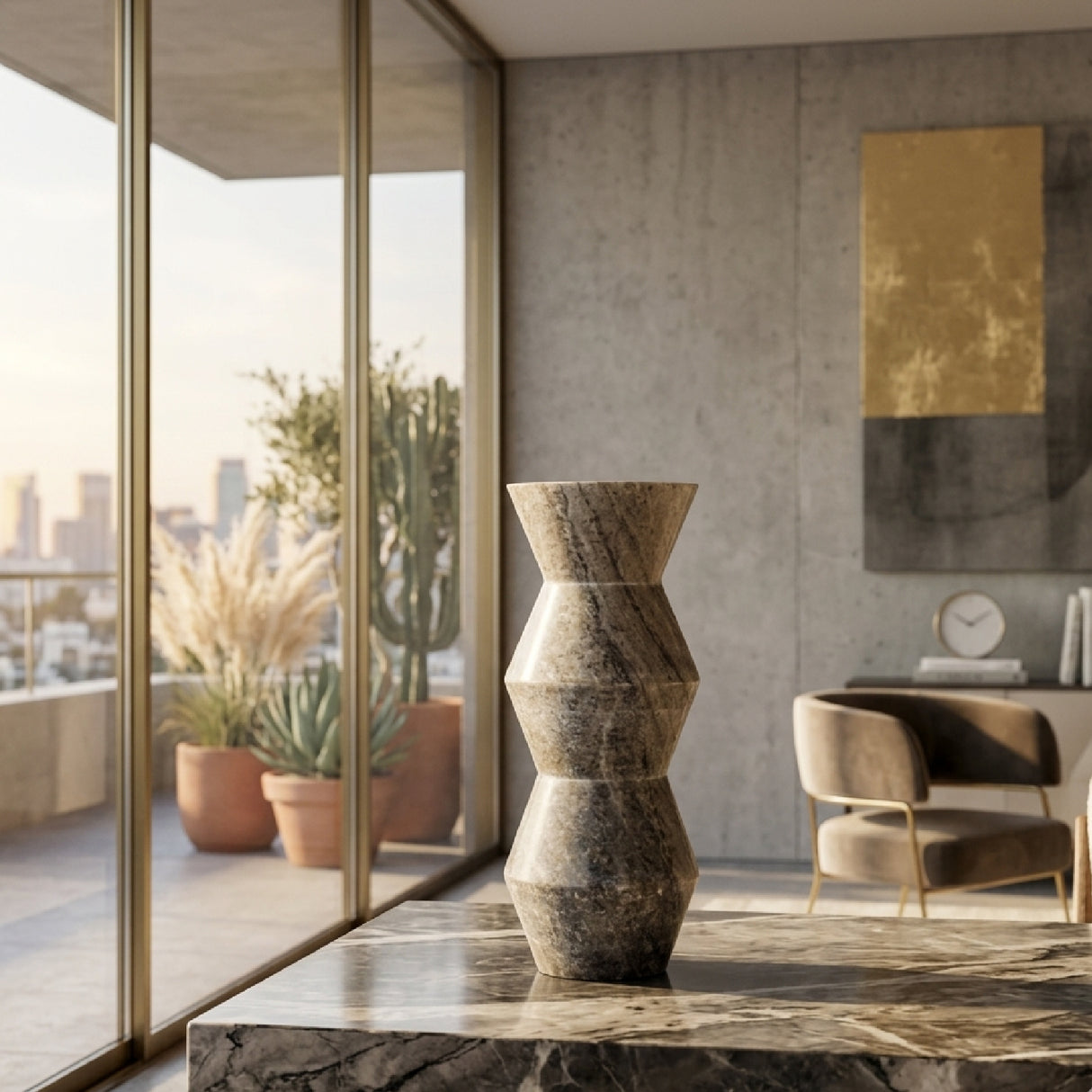   Beige Marble Angular Vase | Oroa.com