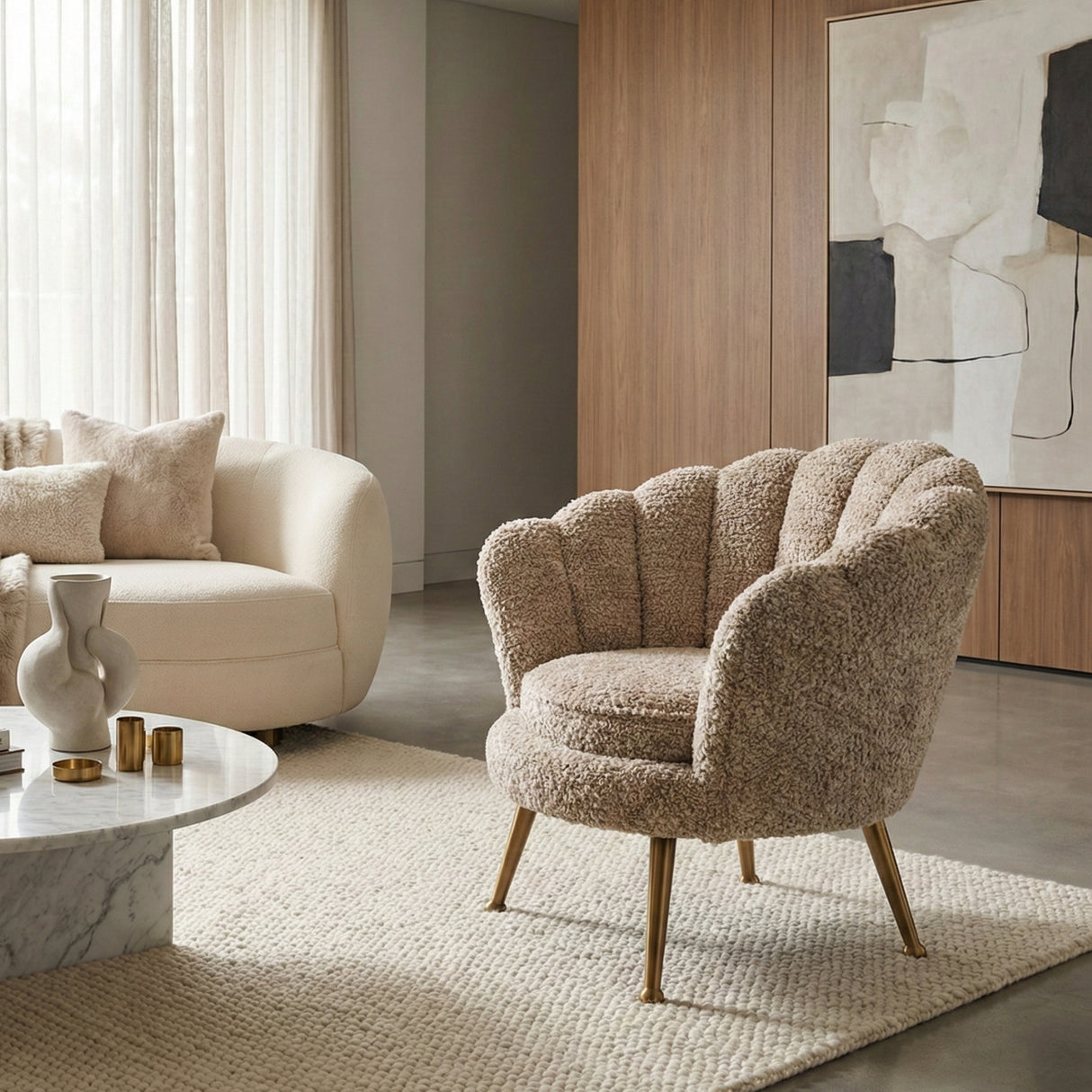   Beige Scalloped Kid's Lounge Chair | Oroa.com