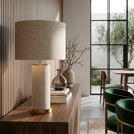   Beige Linen Table Lamp | Oroa.com