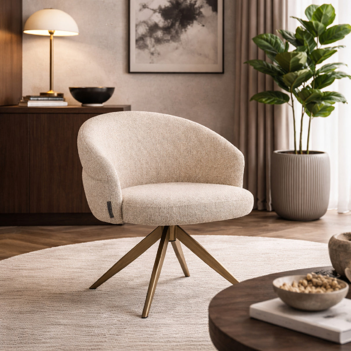   Cream Upholstered Swivel Chair | Oroa.com