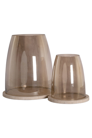 Travertine Base Glass Hurricane | Richmond Interiors Alusia | Oroa.com