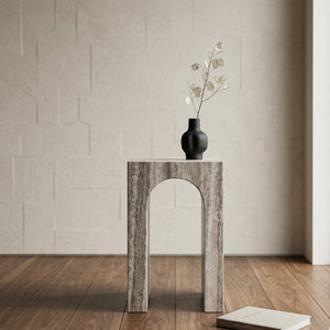   Arched Gray Travertine End Table | Oroa.com