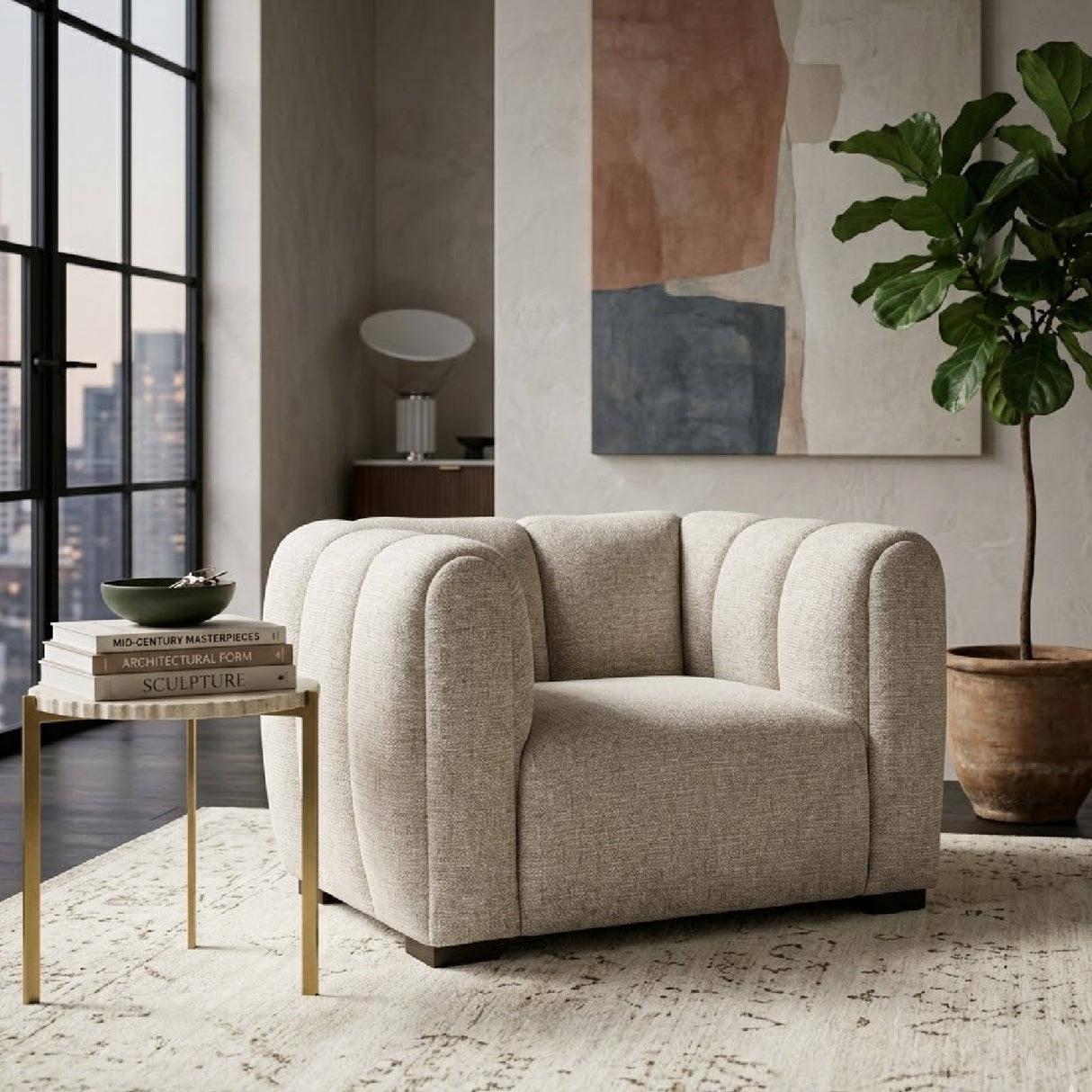   Modern European furniture - Cream Channeled Lounge Chair - www.oroa.com | Oroa.com