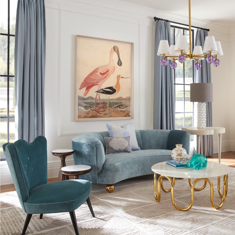 Brass Orb Feet Curved Sofa | Jonathan Adler Parker | Oroa.com