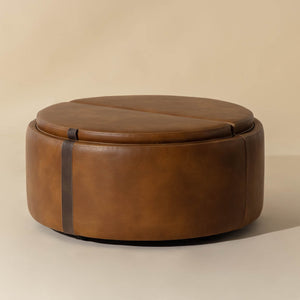   Modern European furniture - Round Leather Wheeled Storage Ottoman - www.oroa.com | Oroa.com