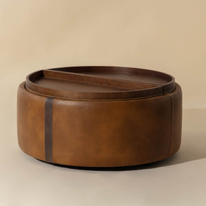   Modern European furniture - Round Leather Wheeled Storage Ottoman - www.oroa.com | Oroa.com
