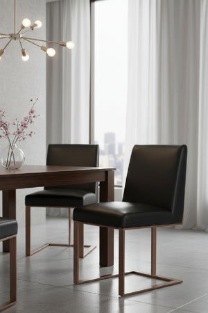 Modern European furniture - Black Leather Cantilevered Dining Chair - www.oroa.com