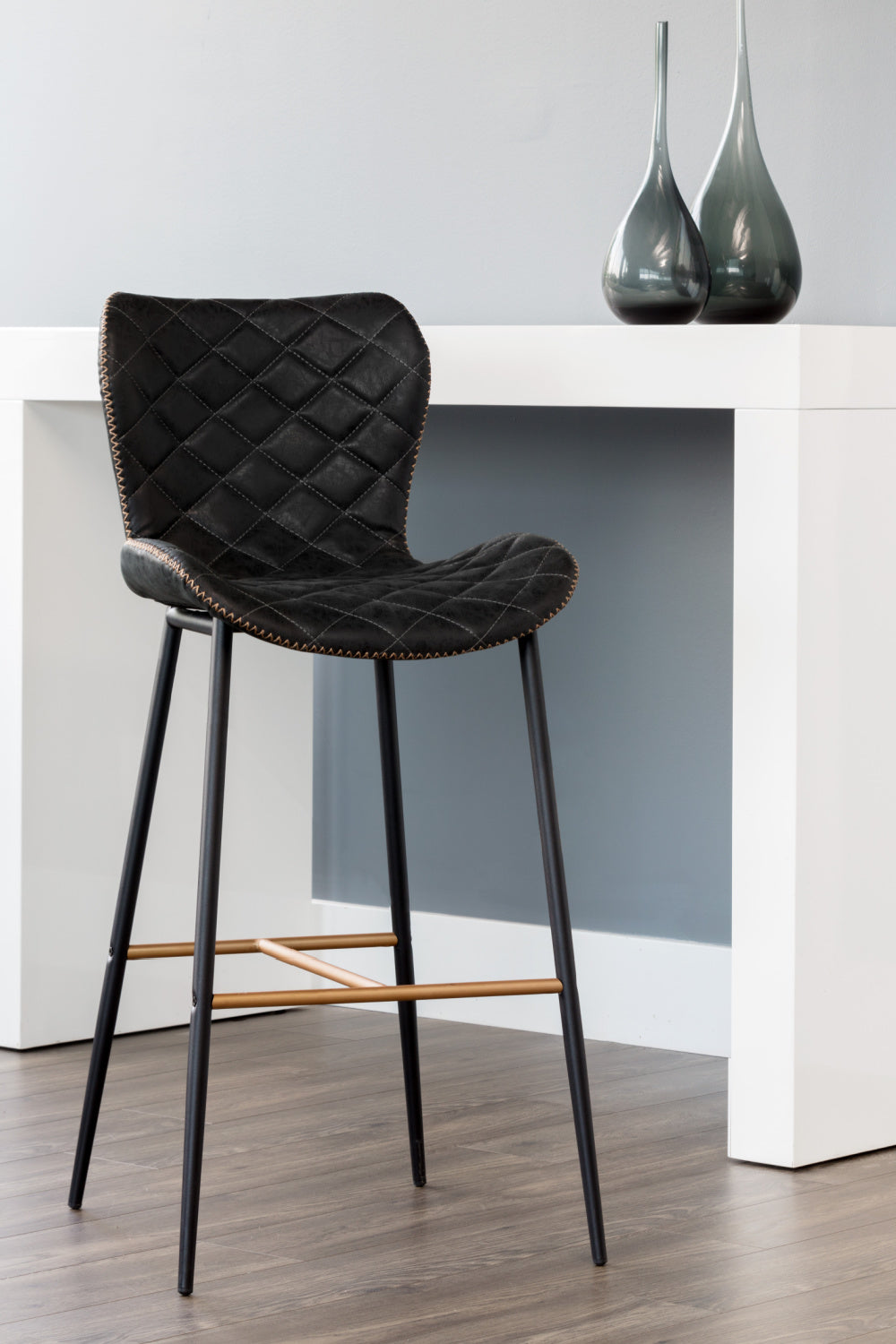 Modern European furniture - Diamond-Stitched Leather Look Bar Stools (2) - www.oroa.com