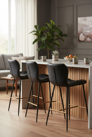 Modern European furniture - Leather-Look Diamond-Stitched  Counter Stools (2) - www.oroa.com
