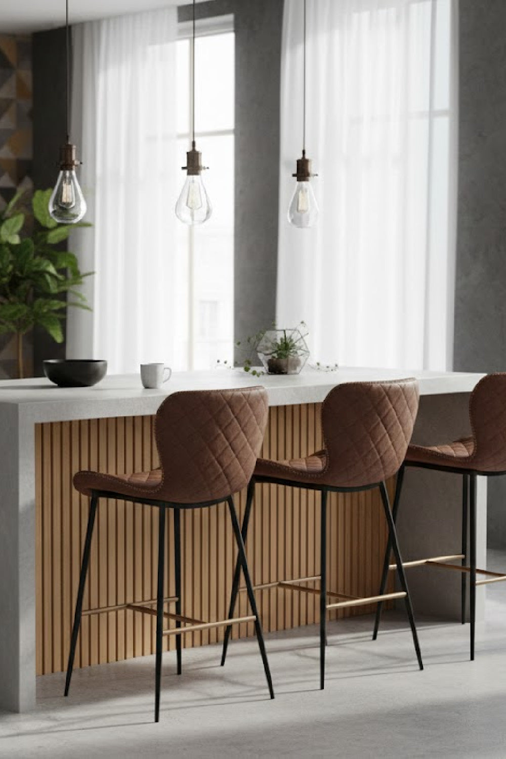 Modern European furniture - Leather-Look Diamond-Stitched  Counter Stools (2) - www.oroa.com