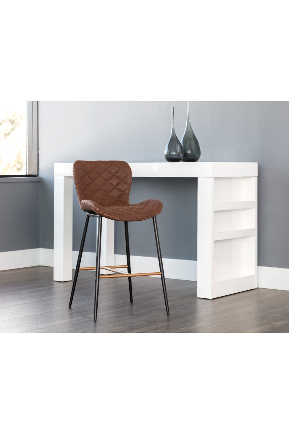 Modern European furniture - Leather-Look Diamond-Stitched  Counter Stools (2) - www.oroa.com