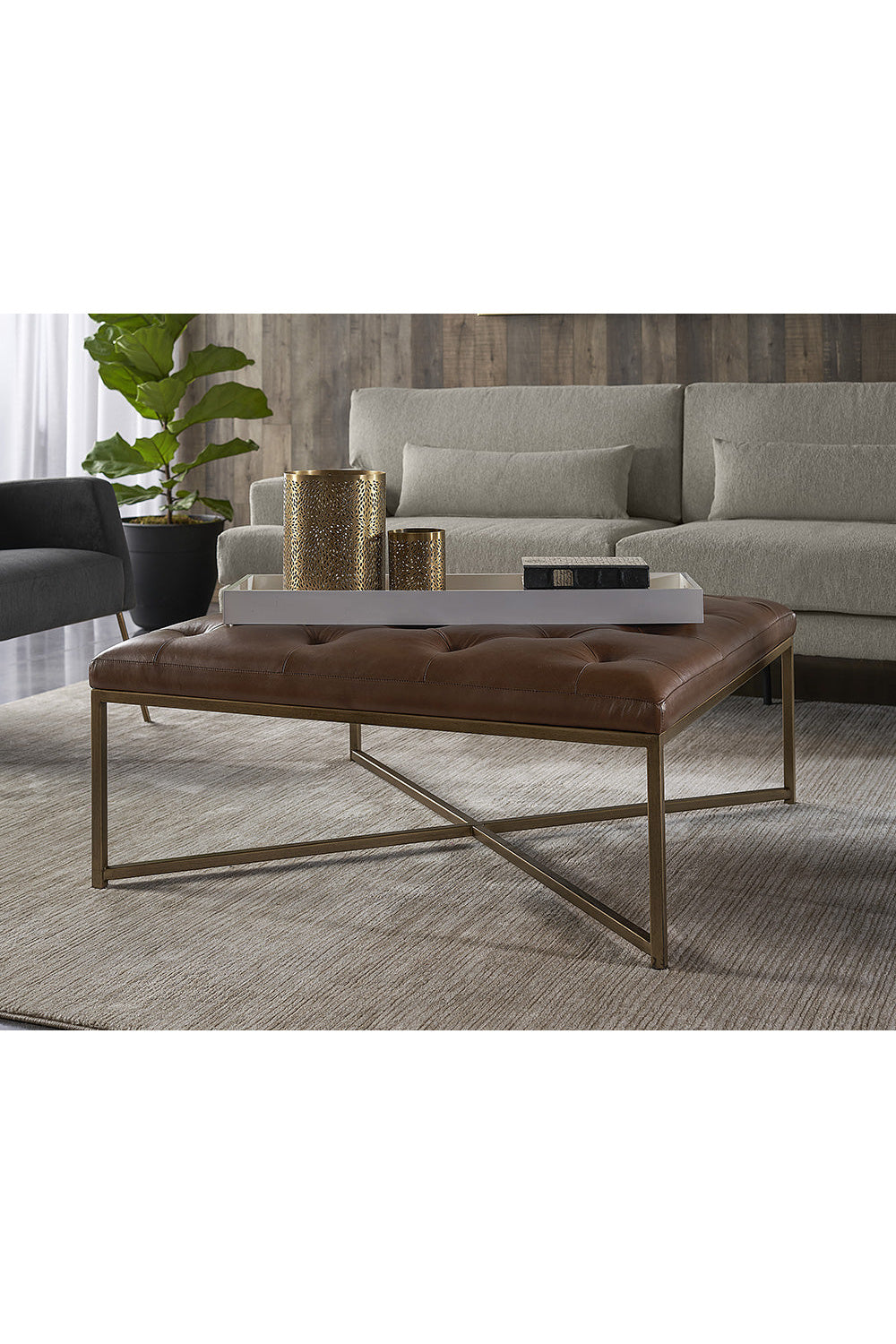 Modern European furniture - Brown Leather Button-Tufted Ottoman - www.oroa.com