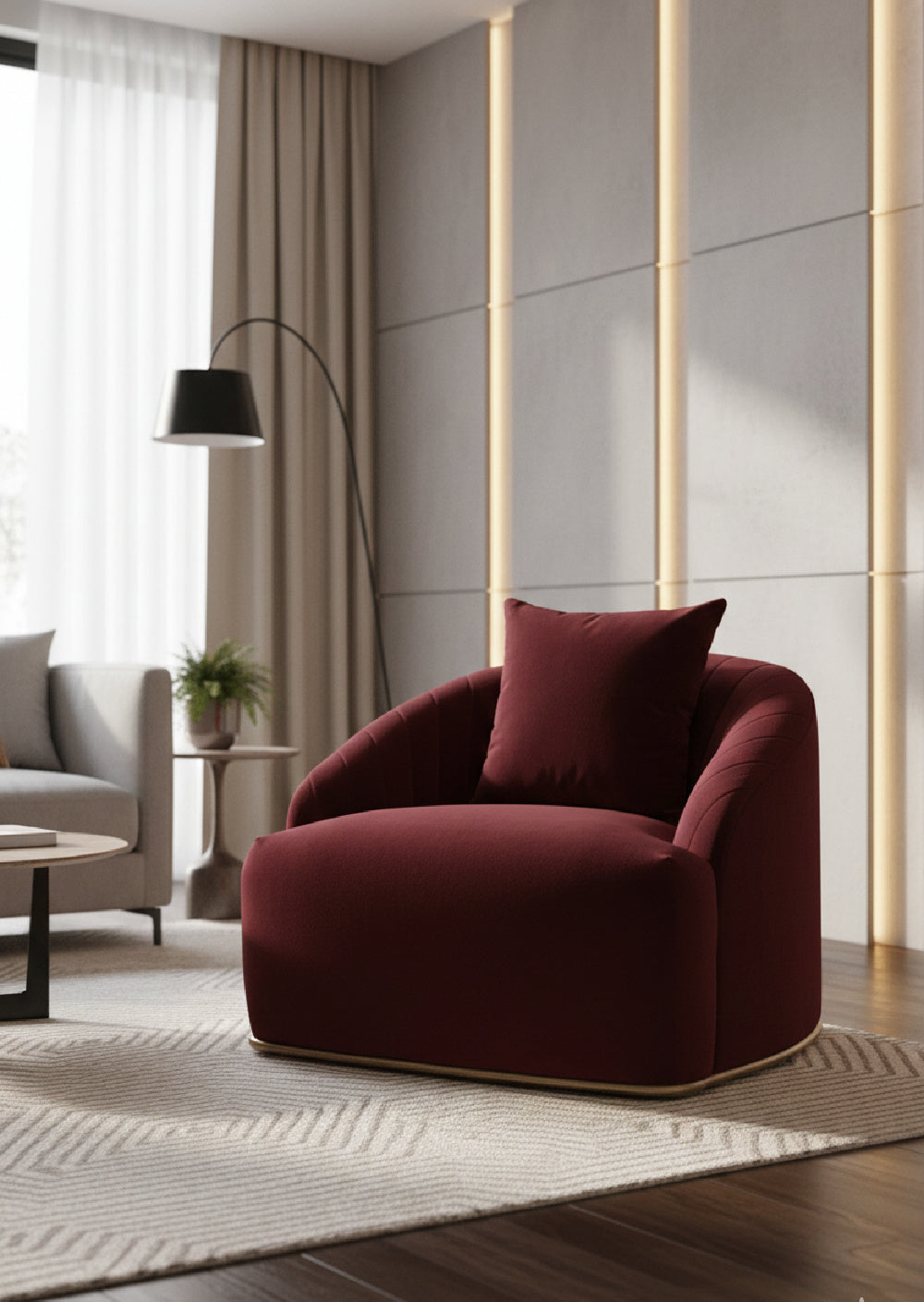 Modern European furniture - Curved Channel-Tufted Lounge Chair - www.oroa.com