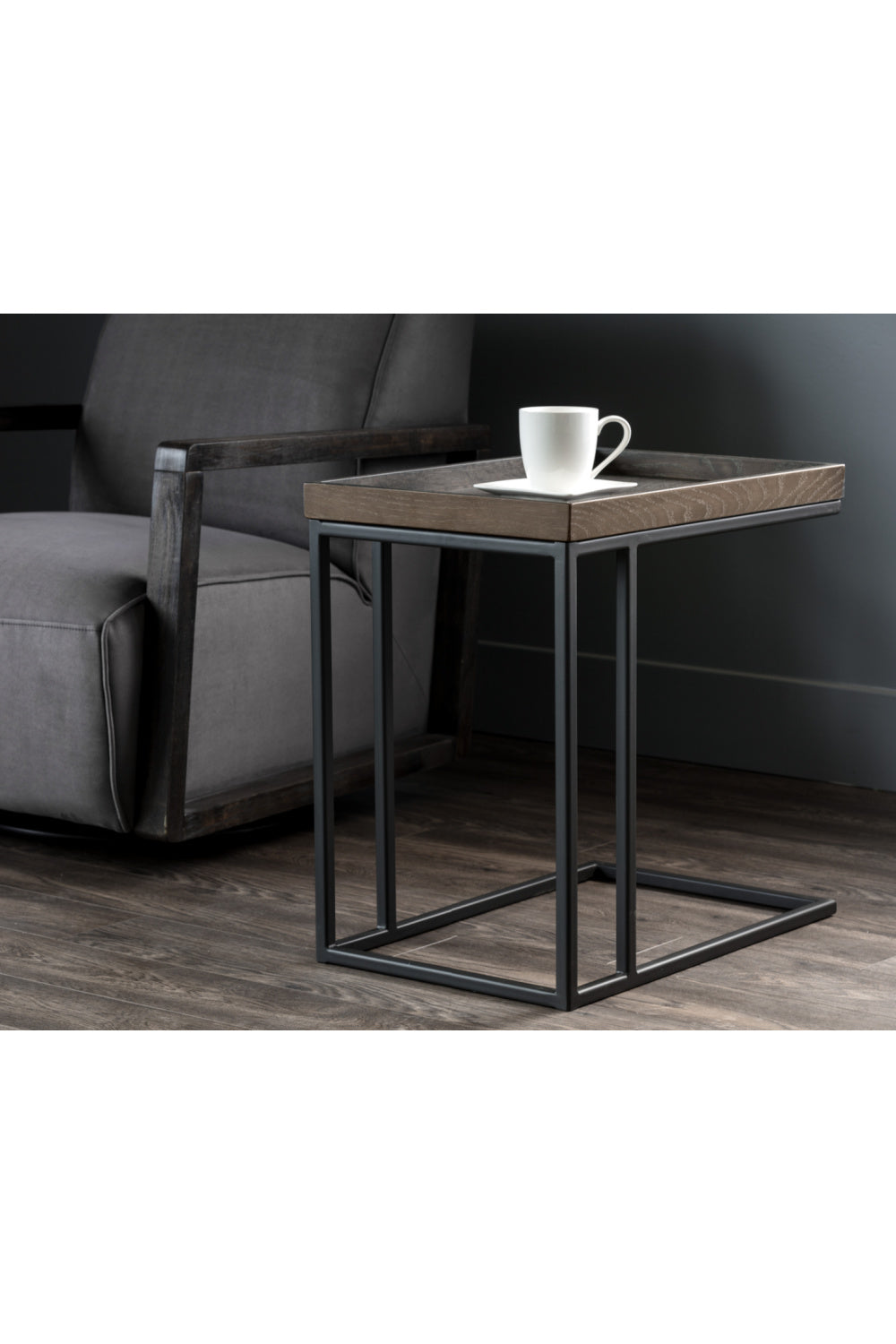   Modern European furniture  Gray Oak C-Shaped Side Table - www.oroa.com | Oroa.com