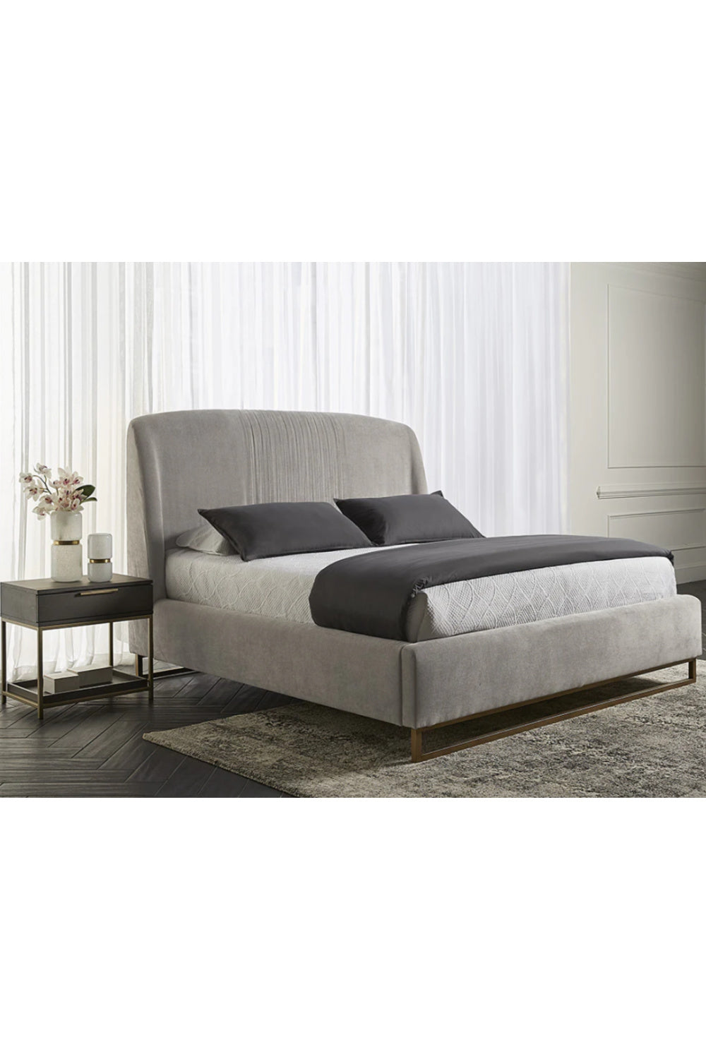 Modern European furniture - Gray Ruched Headboard Bed - www.oroa.com