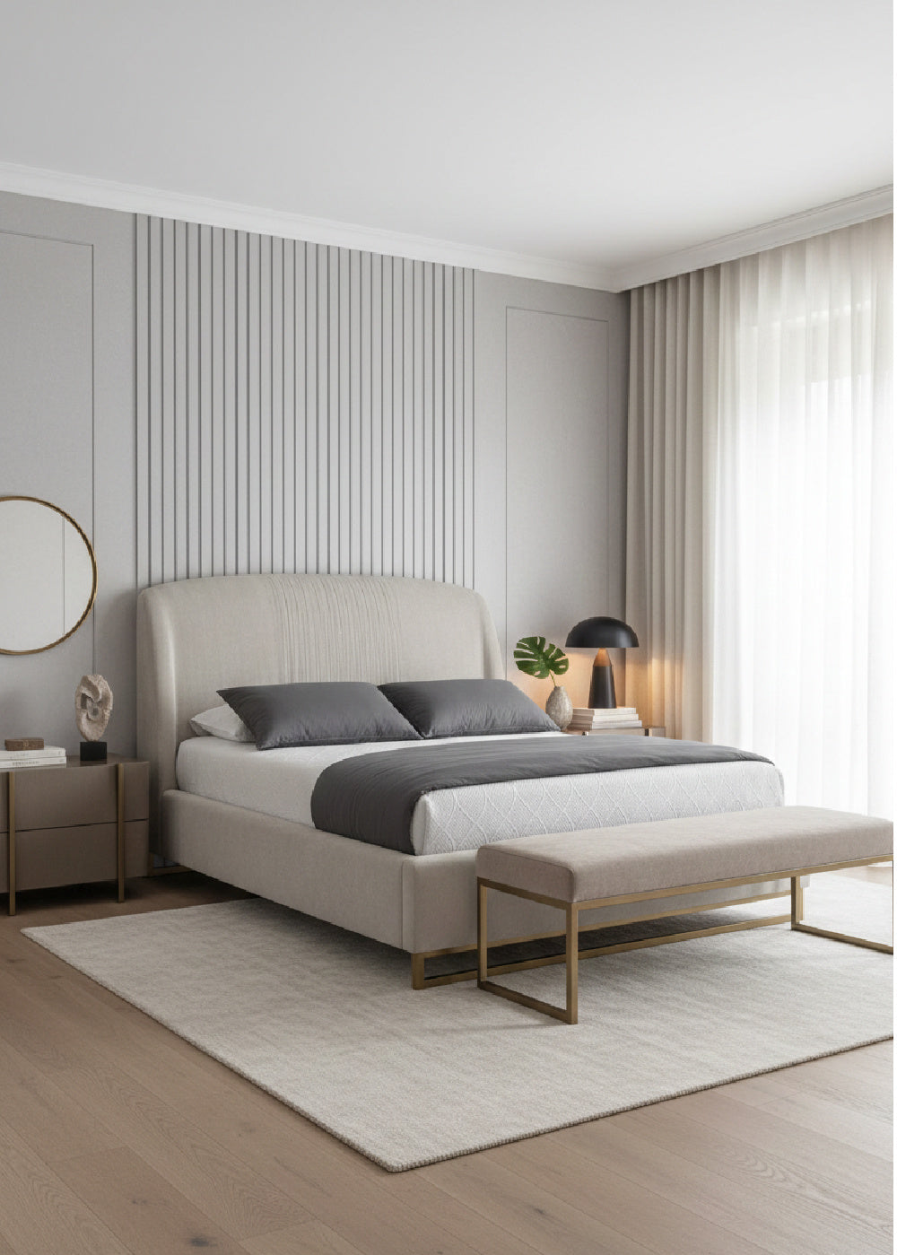 Modern European furniture - Gray Ruched Headboard Bed - www.oroa.com