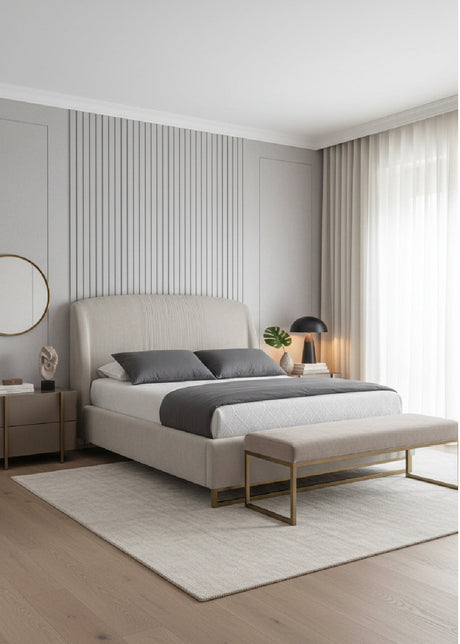 Modern European furniture - Gray Ruched Headboard Bed - www.oroa.com