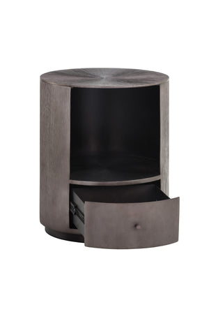 Modern European furniture - Round Gunmetal 1-Drawer Nightstand - www.oroa.com