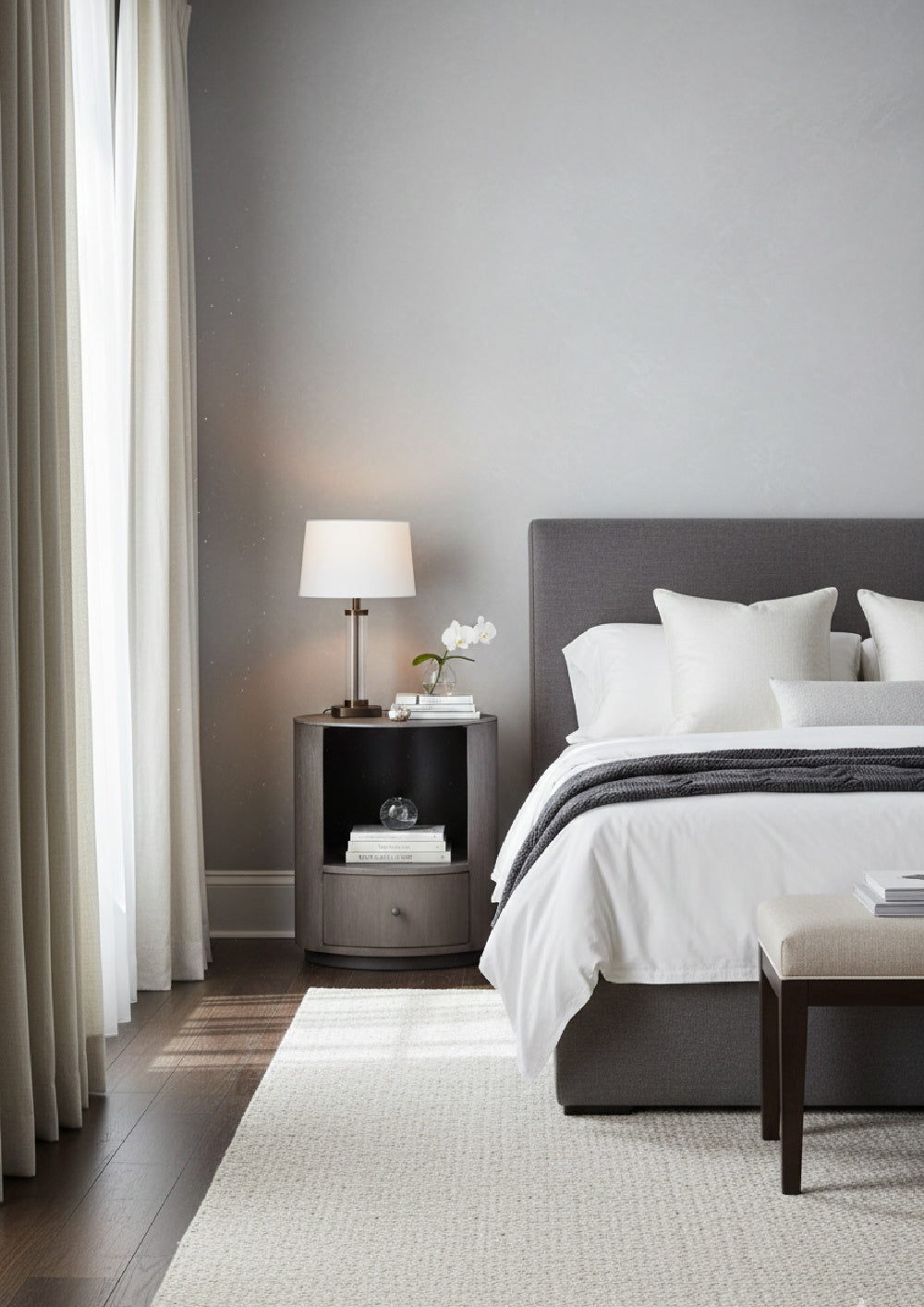 Modern European furniture - Round Gunmetal 1-Drawer Nightstand - www.oroa.com