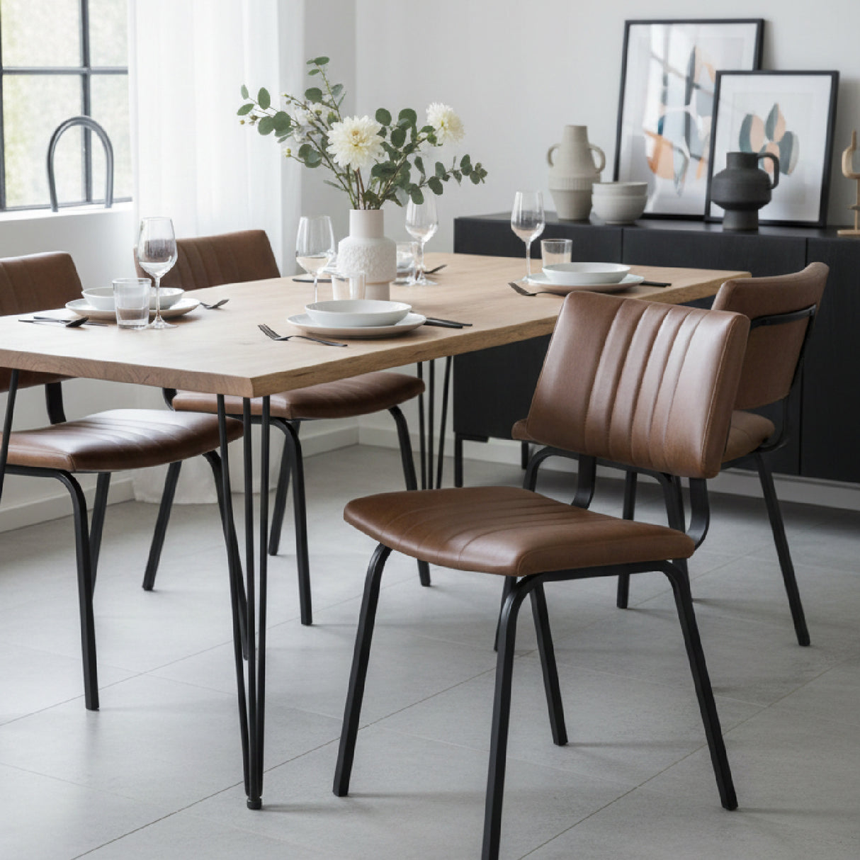 Modern European furniture - Leather Look Industrial Dining Chairs (2) - www.oroa.com