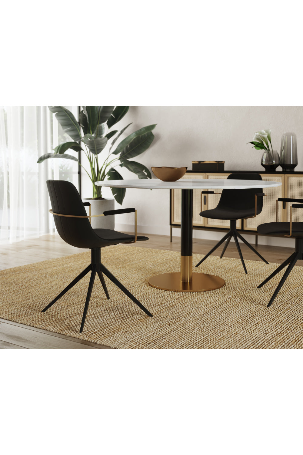 Modern European furniture - Black Leather Swivel Dining Chair - www.oroa.com