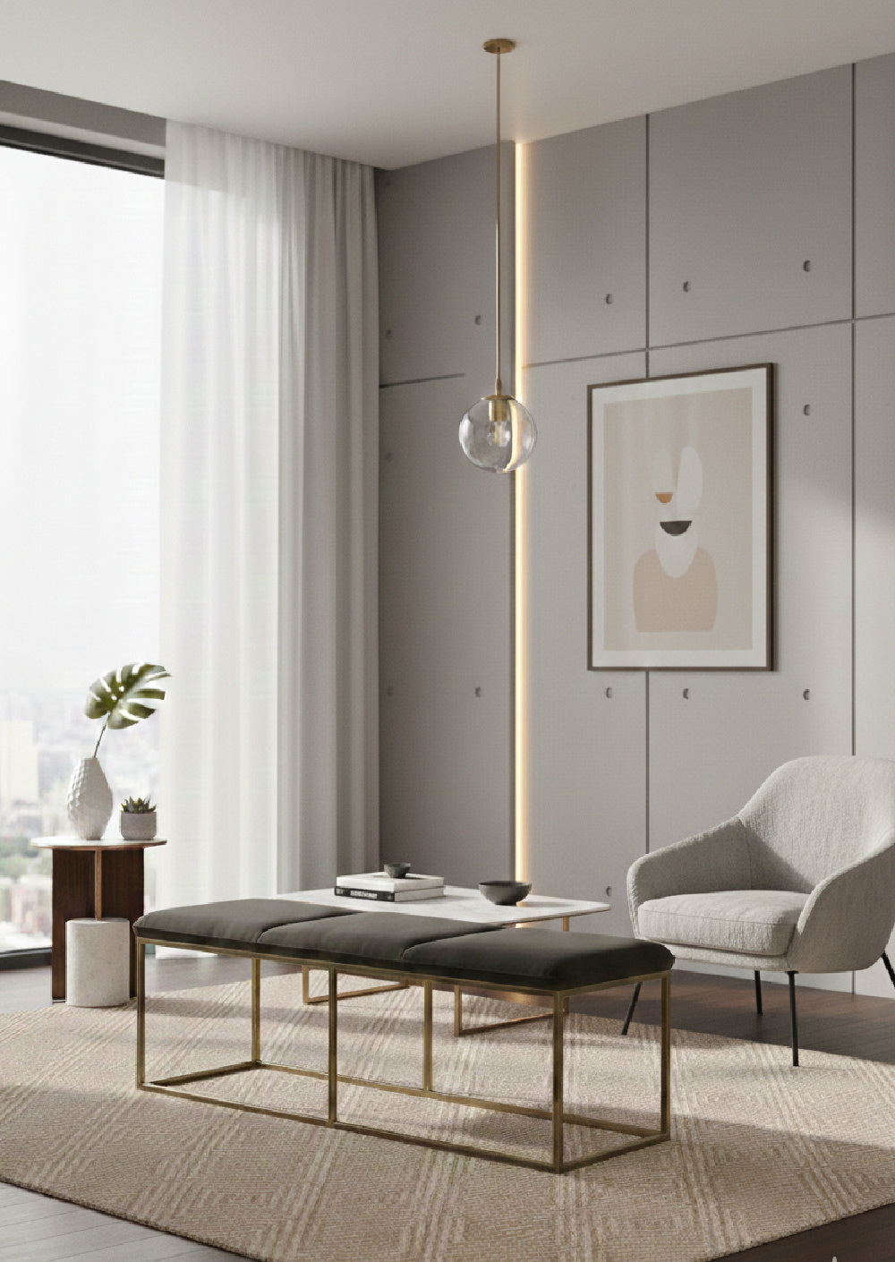 Modern European furniture - Rustic Bronze Frame Bench - www.oroa.com