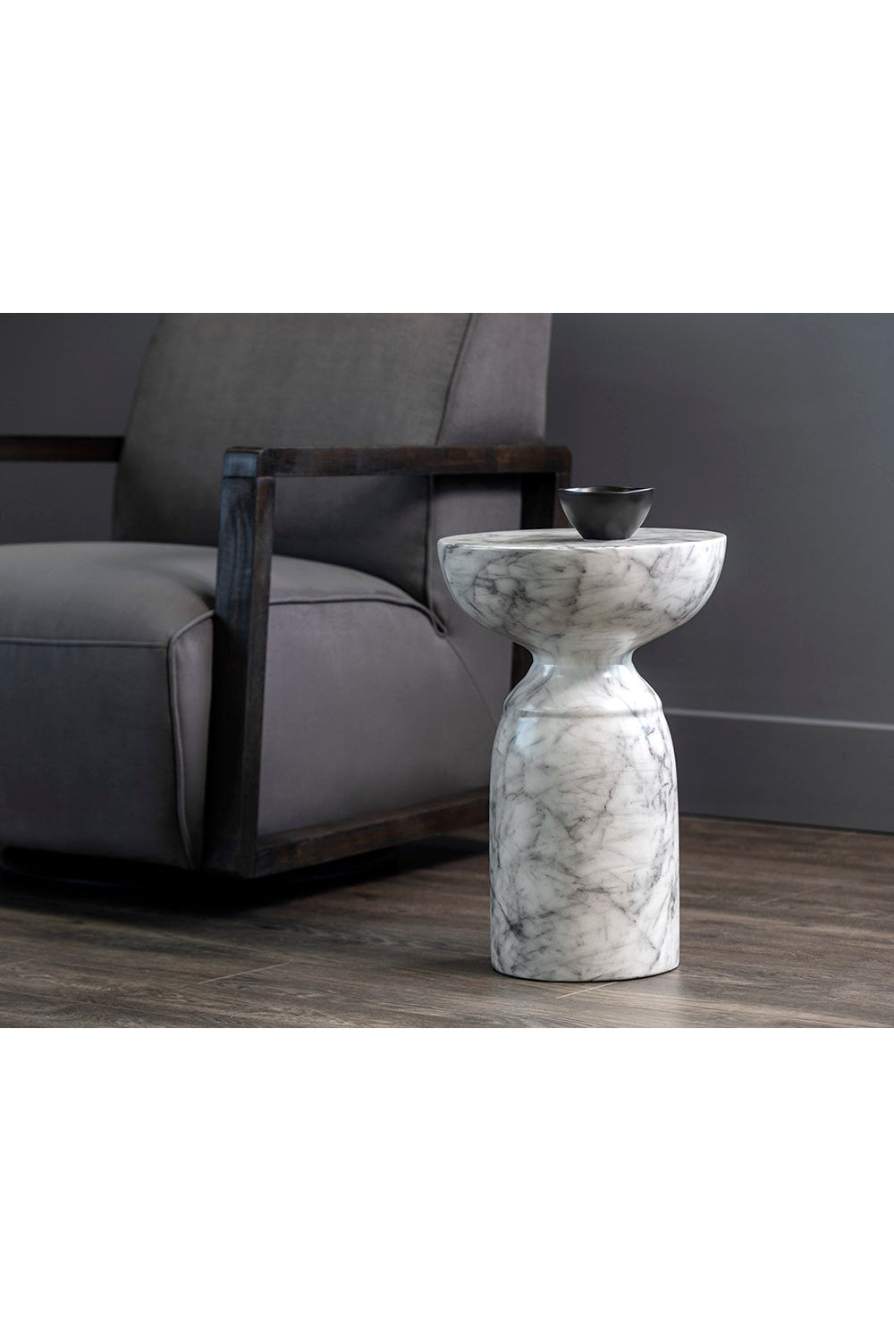 Modern European furniture - Round Marble-Look Indoor/Outdoor End Table - www.oroa.com