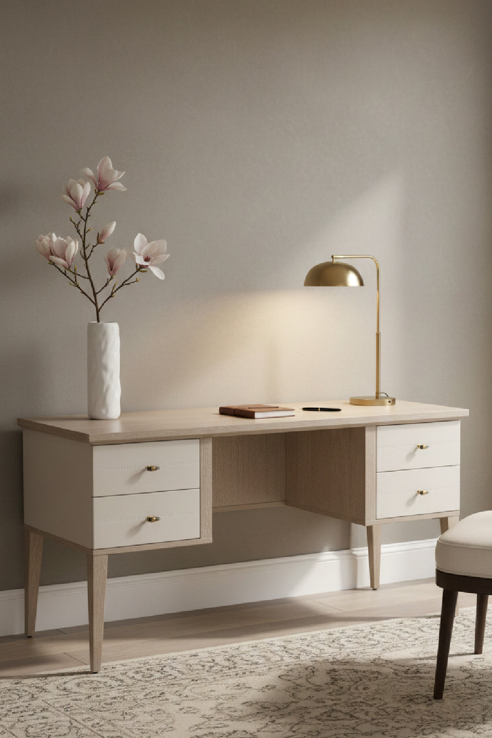 Modern European furniture - Cream Shagreen 4-Drawer Desk - www.oroa.com