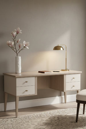 Modern European furniture - Cream Shagreen 4-Drawer Desk - www.oroa.com