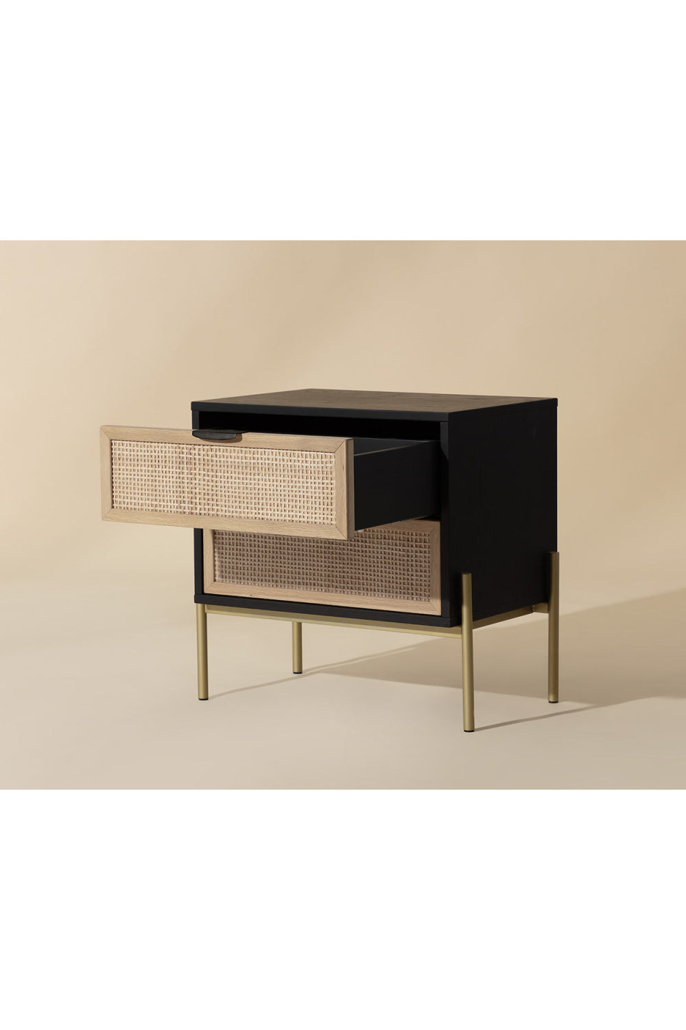 Modern European furniture - Black Oak Nightstand with Rattan Drawers - www.oroa.com