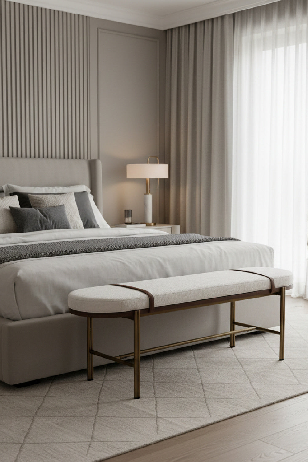 Modern European furniture - Oval White Fabric Bench - www.oroa.com